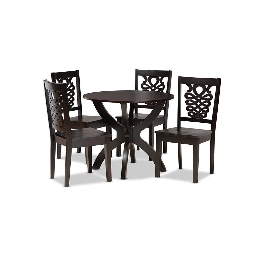 Transitional Dark Brown Finished Wood 5-Piece Dining Set. Picture 1