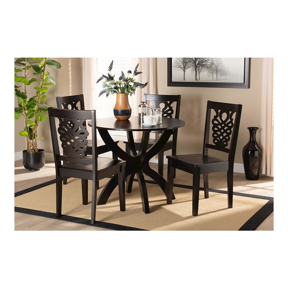 Transitional Dark Brown Finished Wood 5-Piece Dining Set. Picture 7