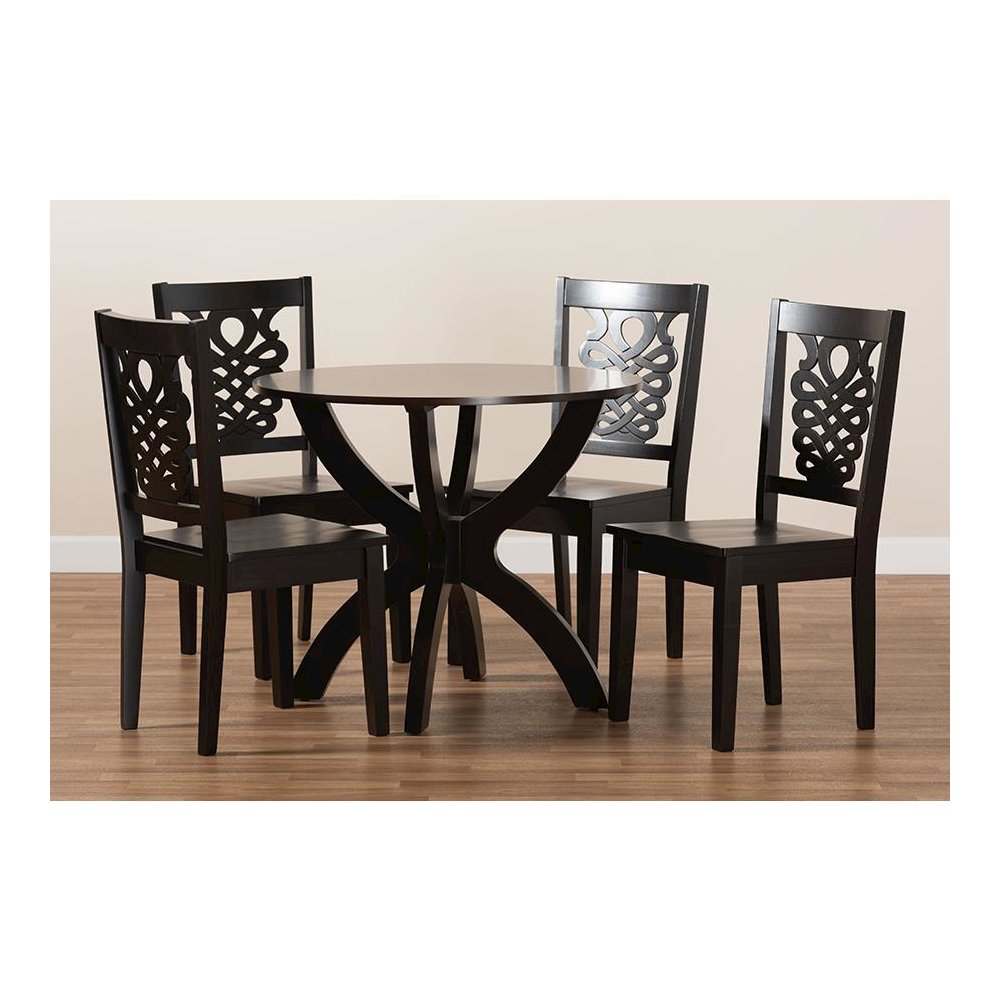 Transitional Dark Brown Finished Wood 5-Piece Dining Set. Picture 8