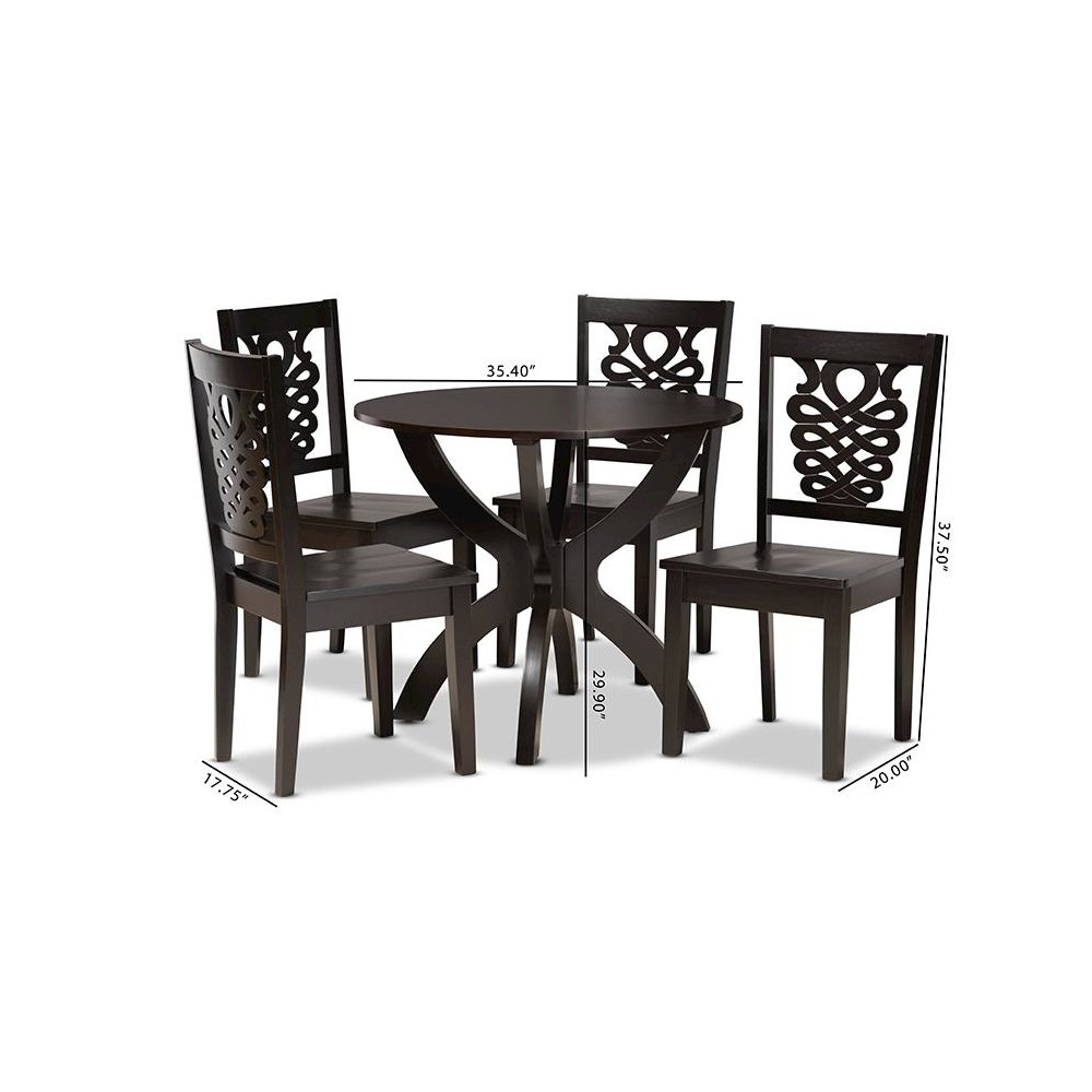 Transitional Dark Brown Finished Wood 5-Piece Dining Set. Picture 9