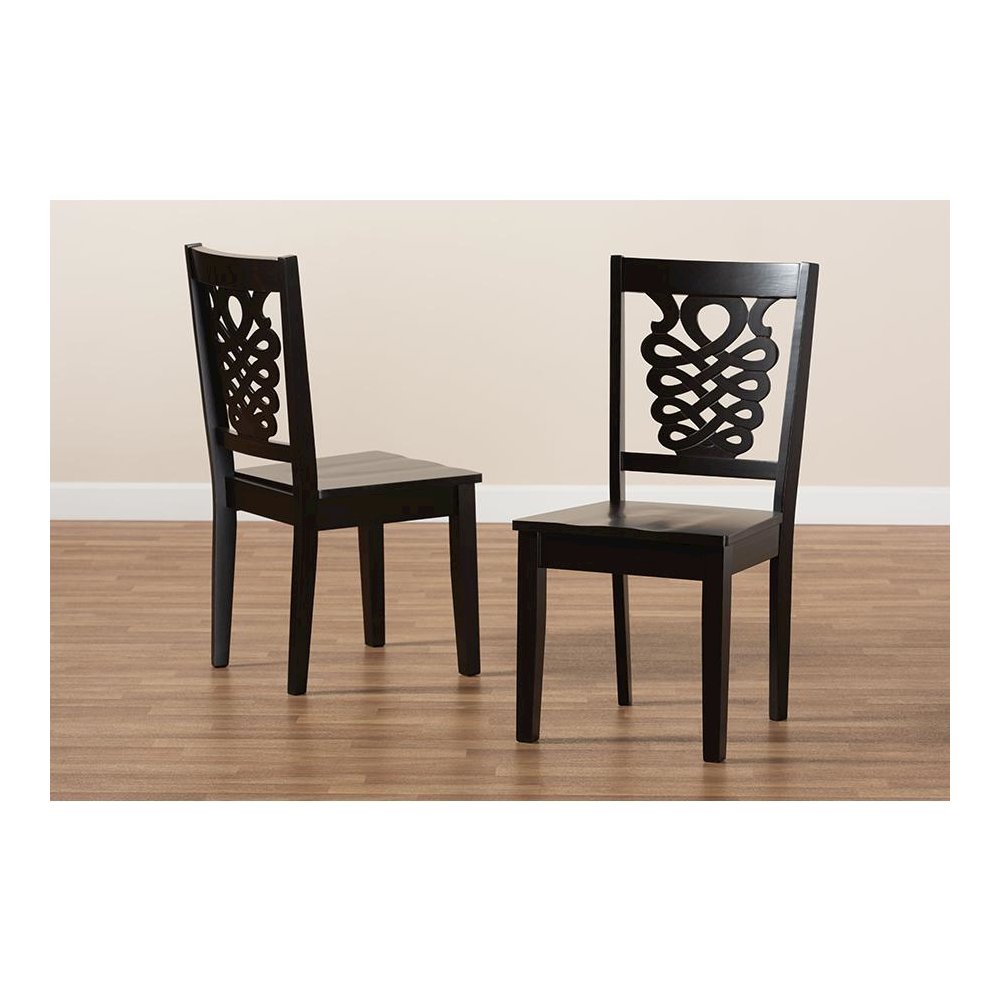 Transitional Dark Brown Finished Wood 2-Piece Dining Chair Set. Picture 7