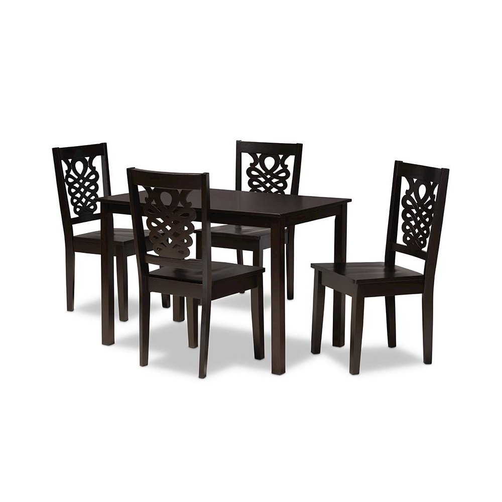 Transitional Dark Brown Finished Wood 5-Piece Dining Set. Picture 1