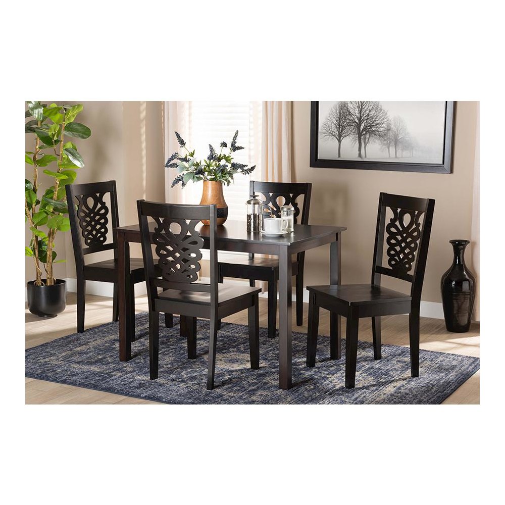 Transitional Dark Brown Finished Wood 5-Piece Dining Set. Picture 7