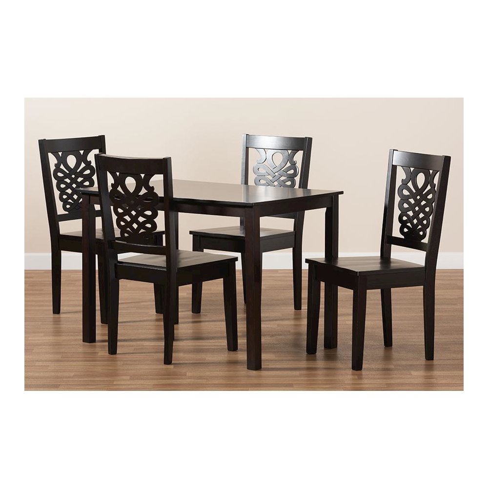 Transitional Dark Brown Finished Wood 5-Piece Dining Set. Picture 8