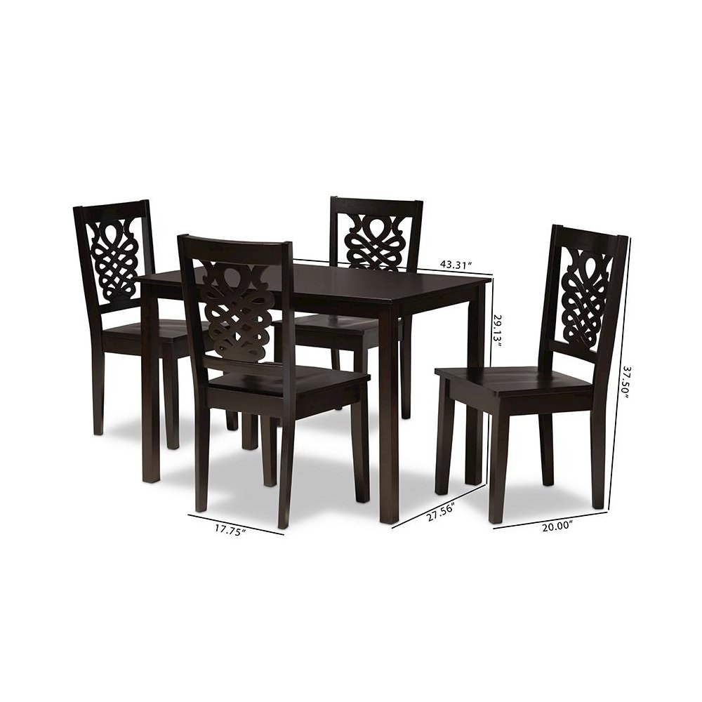 Transitional Dark Brown Finished Wood 5-Piece Dining Set. Picture 9
