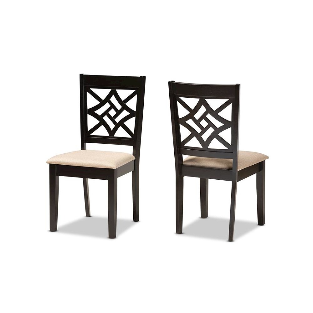 Sand Fabric Upholstered and Dark Brown Finished Wood 2-Piece Dining Chair Set. Picture 1