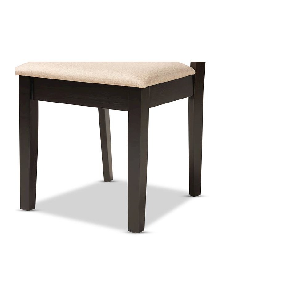 Sand Fabric Upholstered and Dark Brown Finished Wood 7-Piece Dining Set. Picture 6