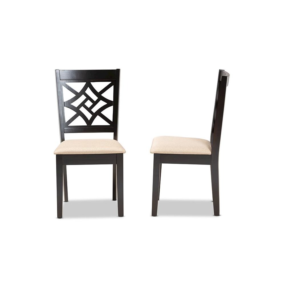 Sand Fabric Upholstered and Dark Brown Finished Wood 2-Piece Dining Chair Set. Picture 3