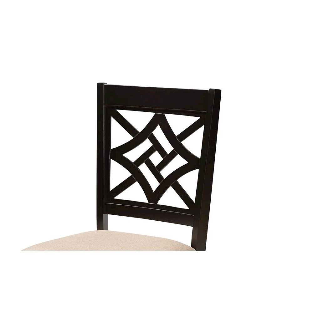 Sand Fabric Upholstered and Dark Brown Finished Wood 5-Piece Dining Set. Picture 5