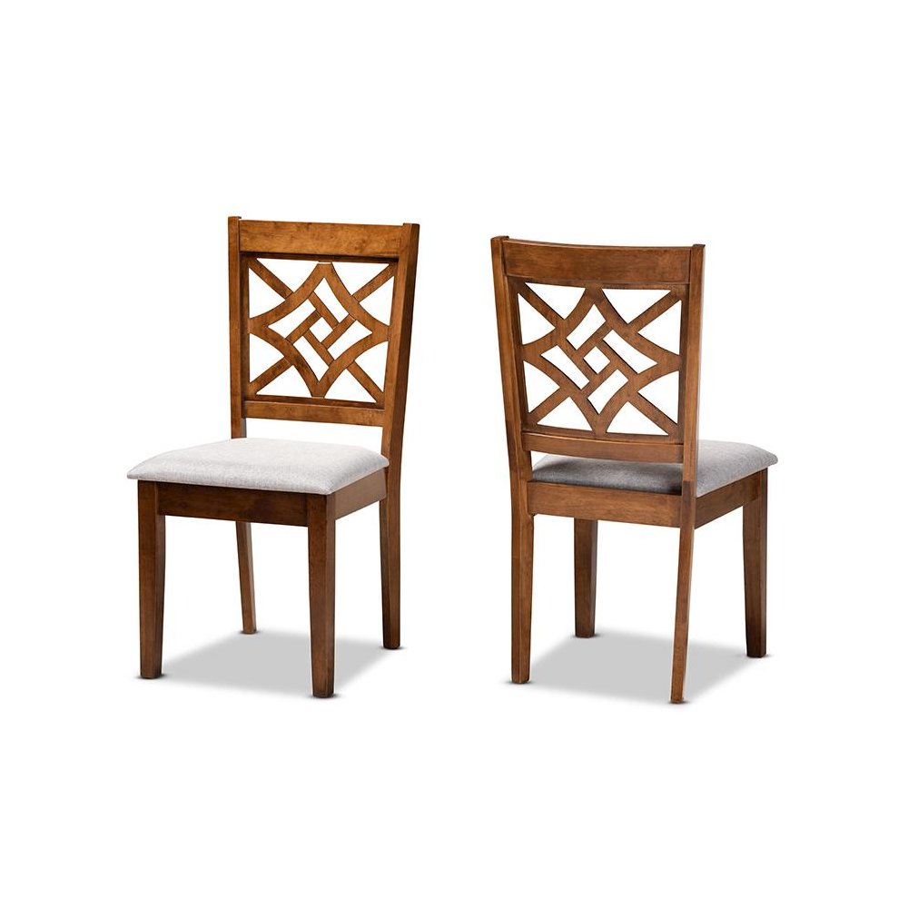 Grey Fabric Upholstered and Walnut Brown Finished Wood 2-Piece Dining Chair Set. Picture 1