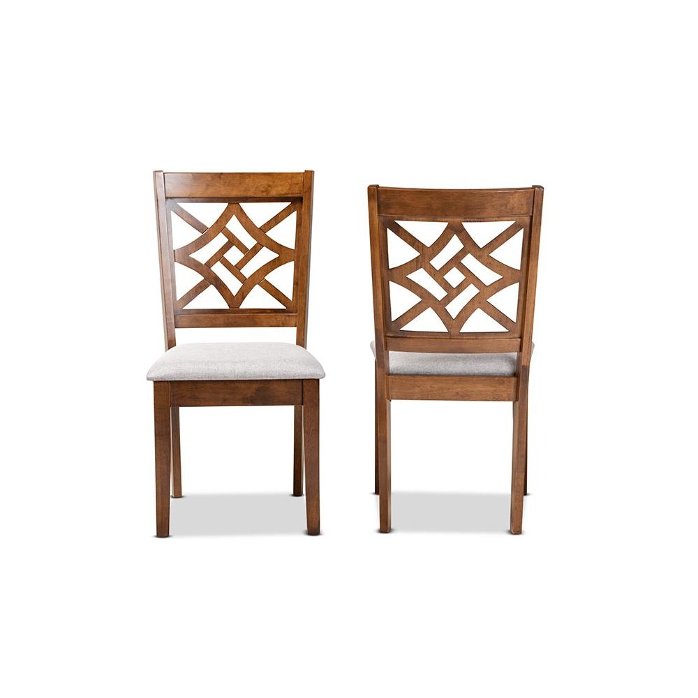 Grey Fabric Upholstered and Walnut Brown Finished Wood 2-Piece Dining Chair Set. Picture 2