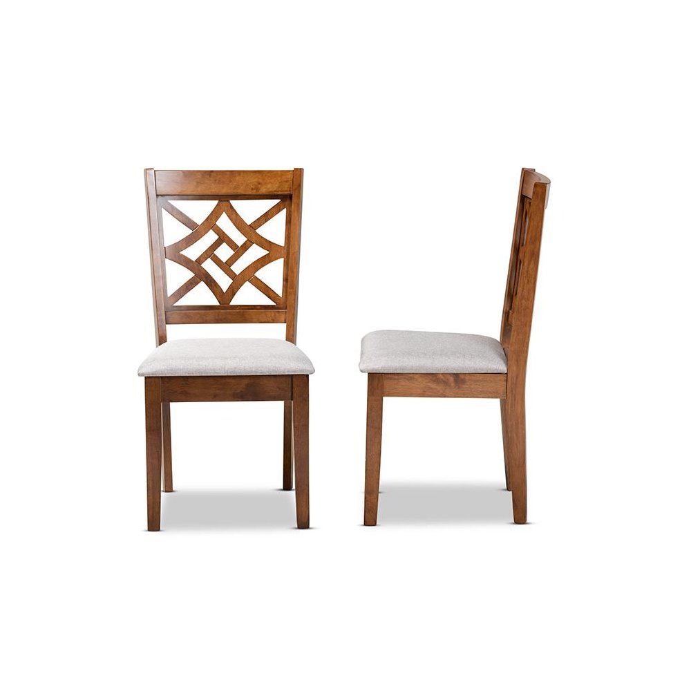 Grey Fabric Upholstered and Walnut Brown Finished Wood 2-Piece Dining Chair Set. Picture 3