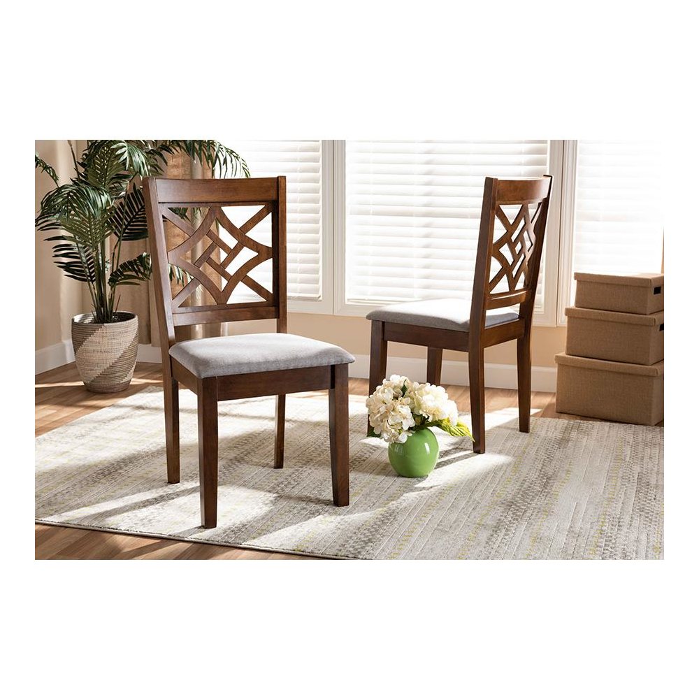Grey Fabric Upholstered and Walnut Brown Finished Wood 2-Piece Dining Chair Set. Picture 6