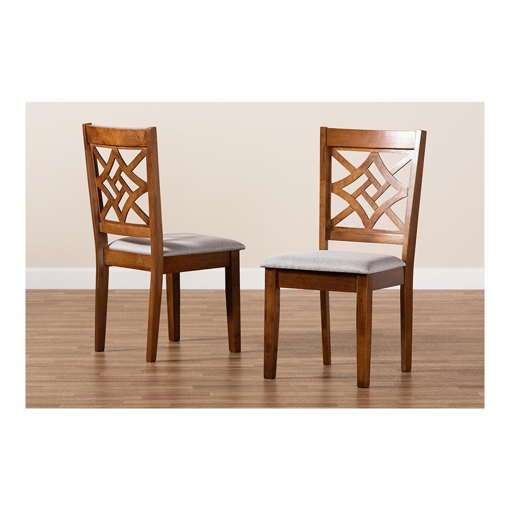 Grey Fabric Upholstered and Walnut Brown Finished Wood 2-Piece Dining Chair Set. Picture 7