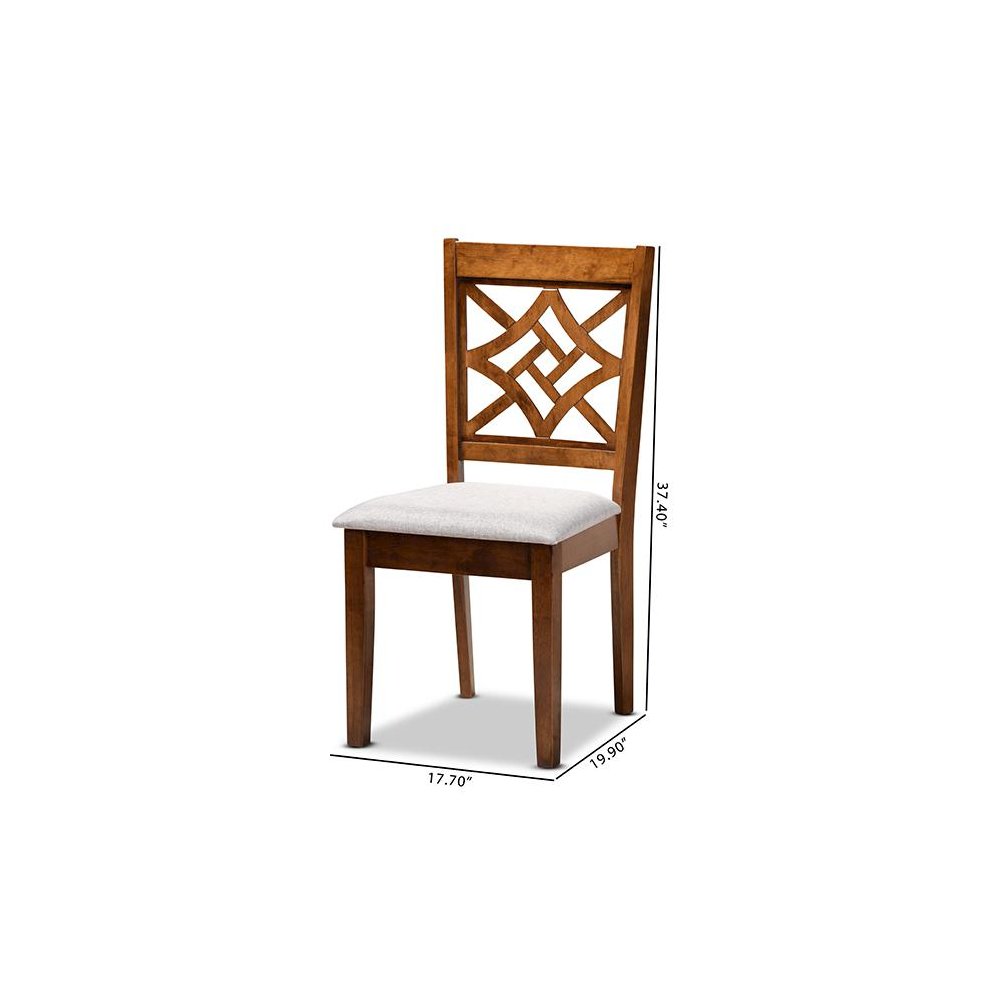 Grey Fabric Upholstered and Walnut Brown Finished Wood 2-Piece Dining Chair Set. Picture 8