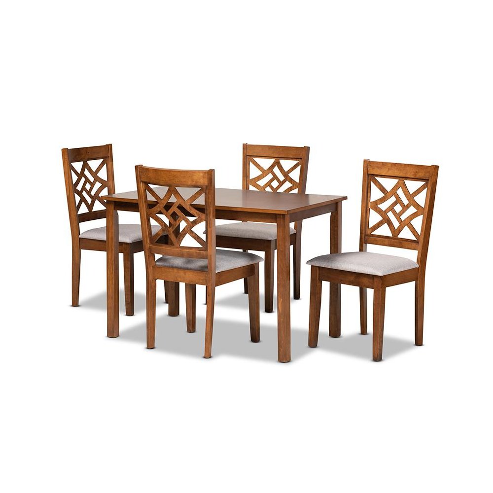 Grey Fabric Upholstered and Walnut Brown Finished Wood 5-Piece Dining Set. Picture 1