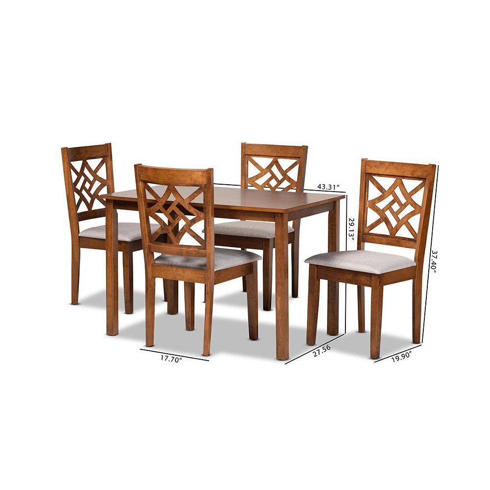 Grey Fabric Upholstered and Walnut Brown Finished Wood 5-Piece Dining Set. Picture 9