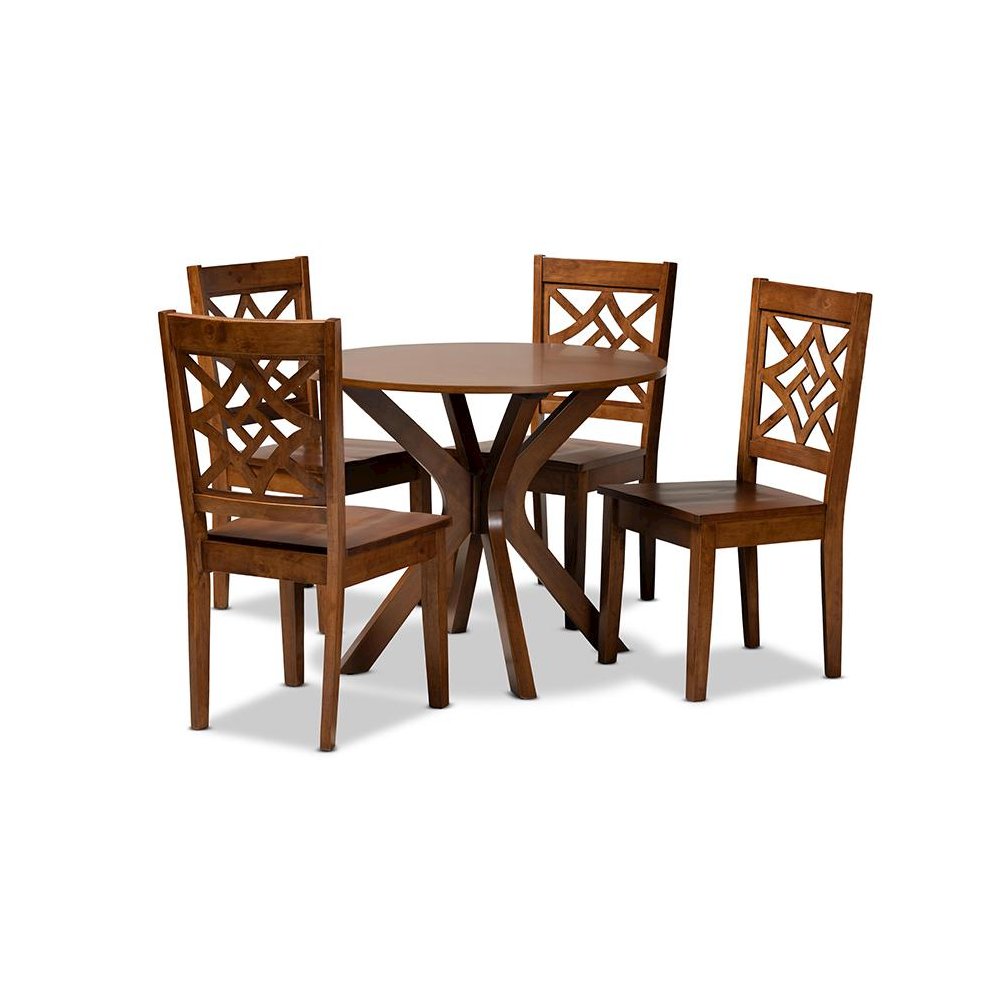 Miela Modern and Contemporary Walnut Brown Finished Wood 5-Piece Dining Set. Picture 1