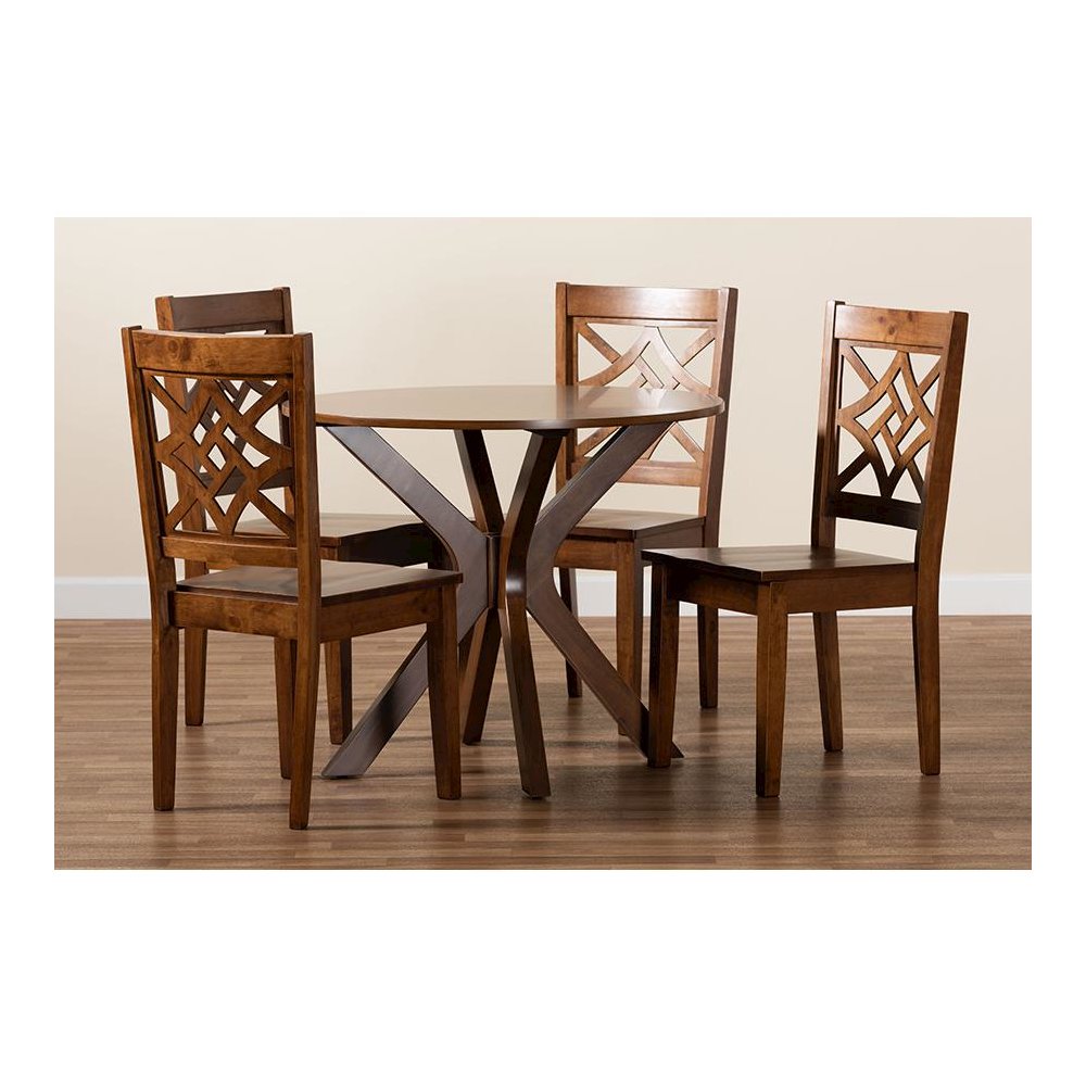 Miela Modern and Contemporary Walnut Brown Finished Wood 5-Piece Dining Set. Picture 8