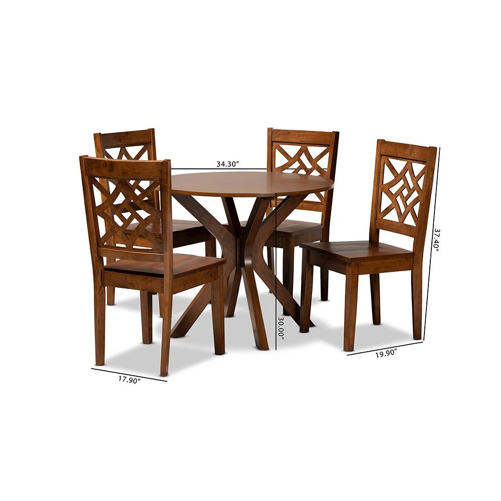 Miela Modern and Contemporary Walnut Brown Finished Wood 5-Piece Dining Set. Picture 9