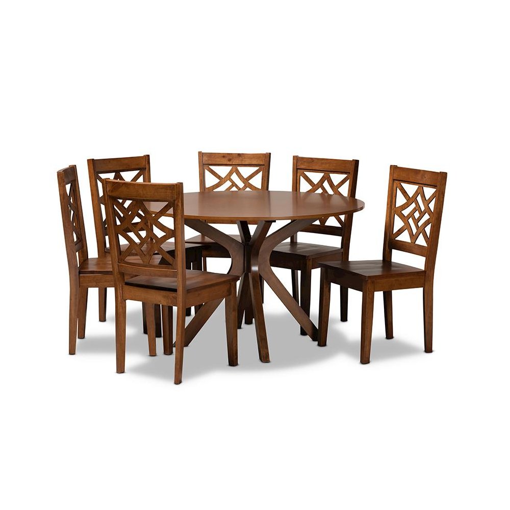 Miela Modern and Contemporary Walnut Brown Finished Wood 7-Piece Dining Set. Picture 1