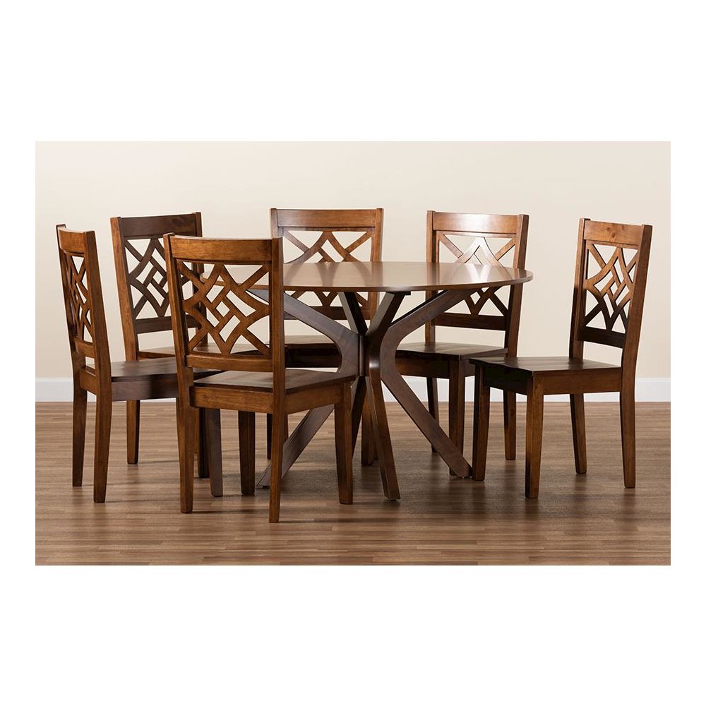 Miela Modern and Contemporary Walnut Brown Finished Wood 7-Piece Dining Set. Picture 8