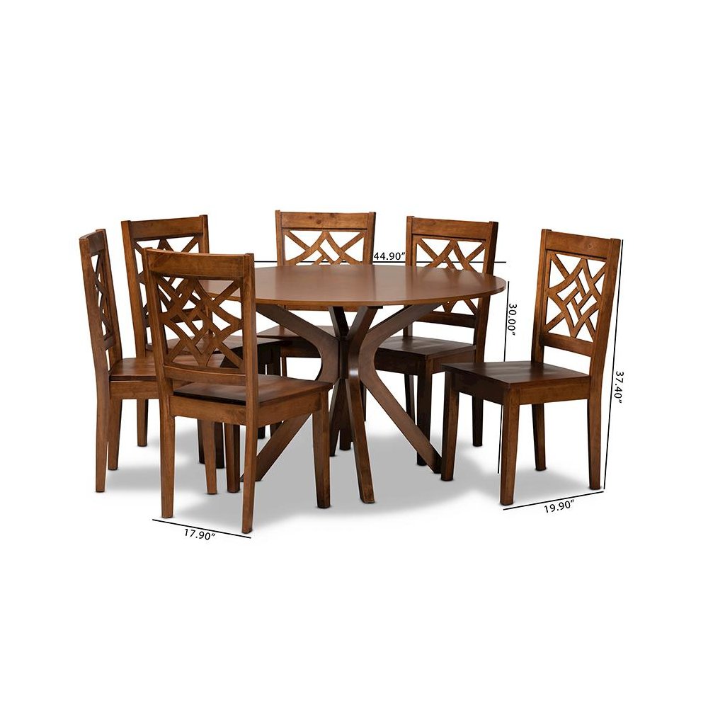 Miela Modern and Contemporary Walnut Brown Finished Wood 7-Piece Dining Set. Picture 9