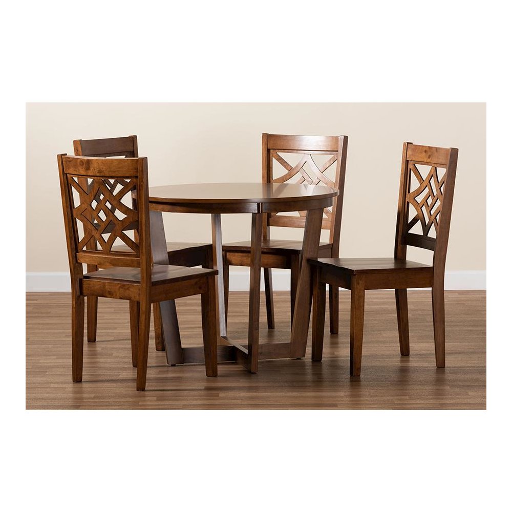 Brava Modern and Contemporary Walnut Brown Finished Wood 5-Piece Dining Set. Picture 8