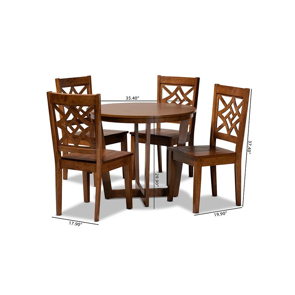 Brava Modern and Contemporary Walnut Brown Finished Wood 5-Piece Dining Set. Picture 9