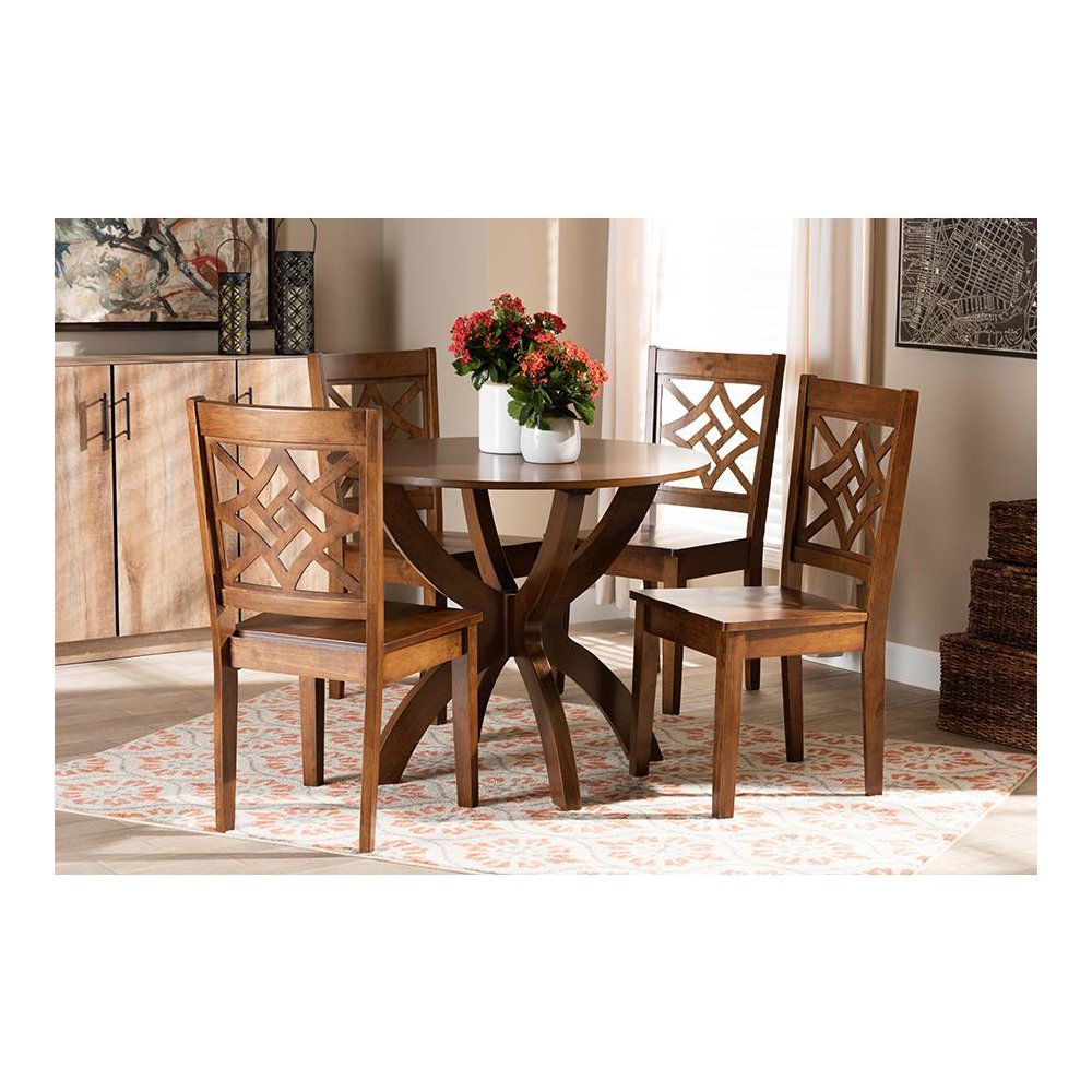 Anila Modern and Contemporary Walnut Brown Finished Wood 5-Piece Dining Set. Picture 7