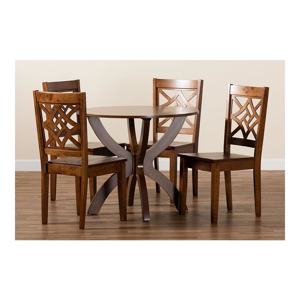 Anila Modern and Contemporary Walnut Brown Finished Wood 5-Piece Dining Set. Picture 8