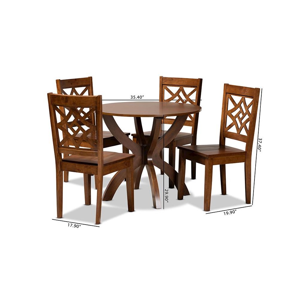 Anila Modern and Contemporary Walnut Brown Finished Wood 5-Piece Dining Set. Picture 9