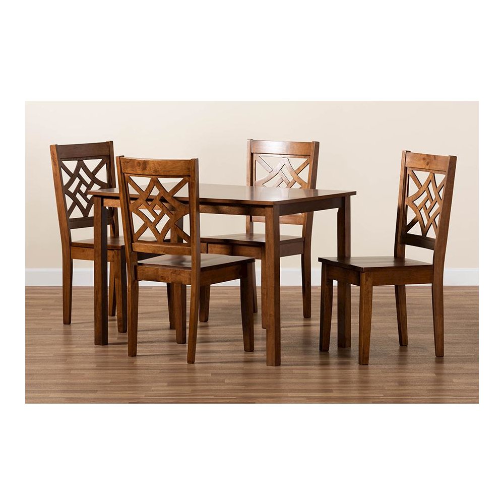 Nicolette Modern and Contemporary Walnut Brown Finished Wood 5-Piece Dining Set. Picture 8