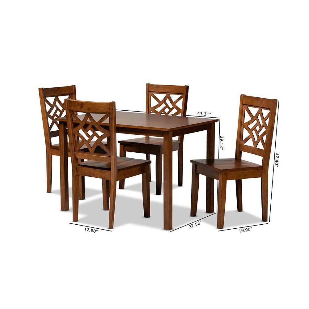 Nicolette Modern and Contemporary Walnut Brown Finished Wood 5-Piece Dining Set. Picture 9