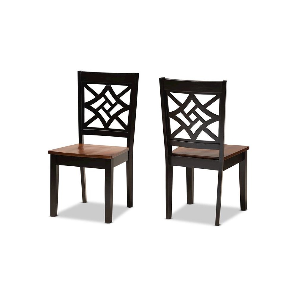 Two-Tone Dark Brown and Walnut Brown Finished Wood 2-Piece Dining Chair Set. Picture 1