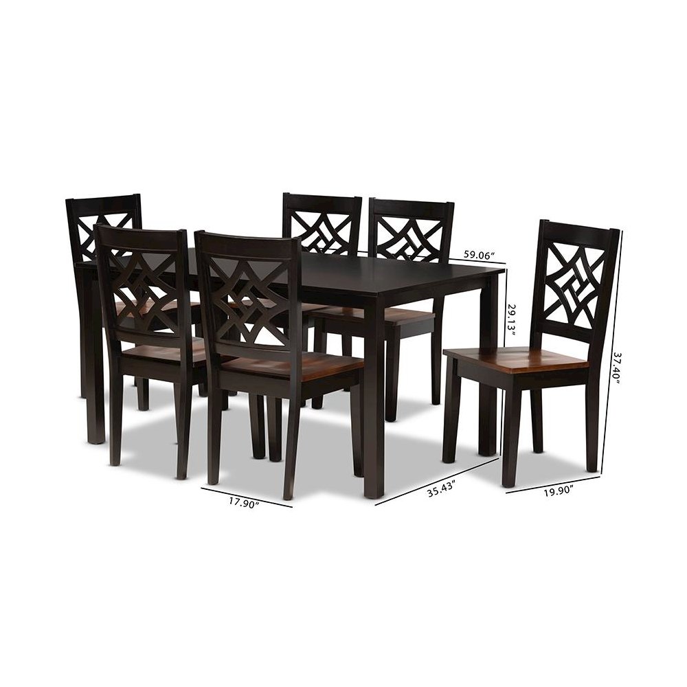 Two-Tone Dark Brown and Walnut Brown Finished Wood 7-Piece Dining Set. Picture 9