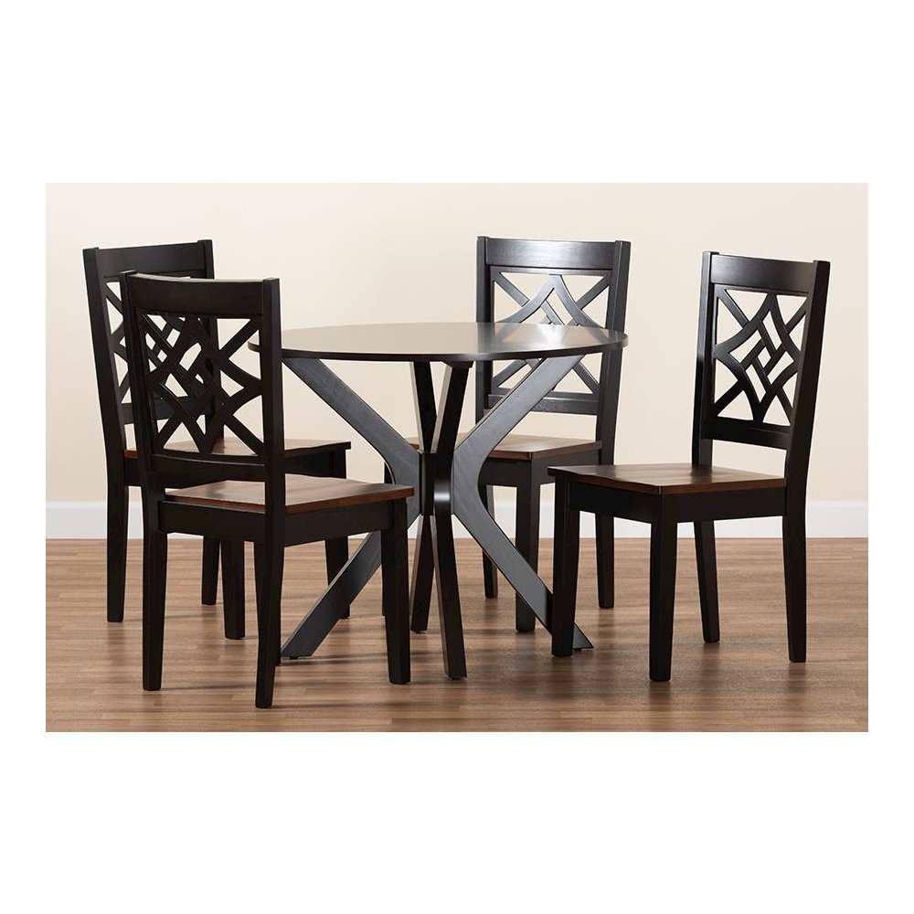 Two-Tone Dark Brown and Walnut Brown Finished Wood 5-Piece Dining Set. Picture 8