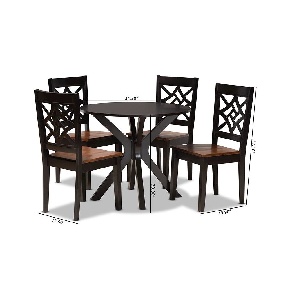 Two-Tone Dark Brown and Walnut Brown Finished Wood 5-Piece Dining Set. Picture 9