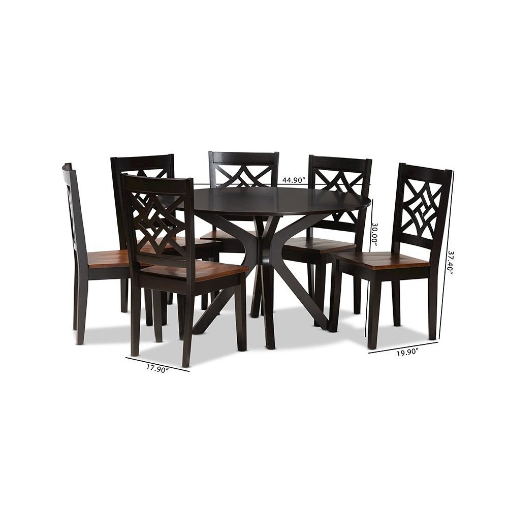 Two-Tone Dark Brown and Walnut Brown Finished Wood 7-Piece Dining Set. Picture 9