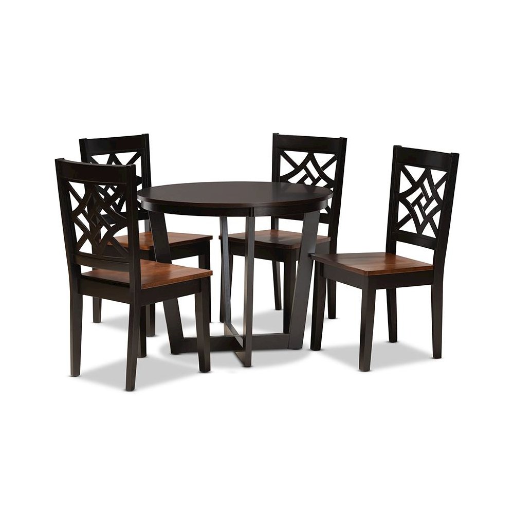 Two-Tone Dark Brown and Walnut Brown Finished Wood 5-Piece Dining Set. Picture 1