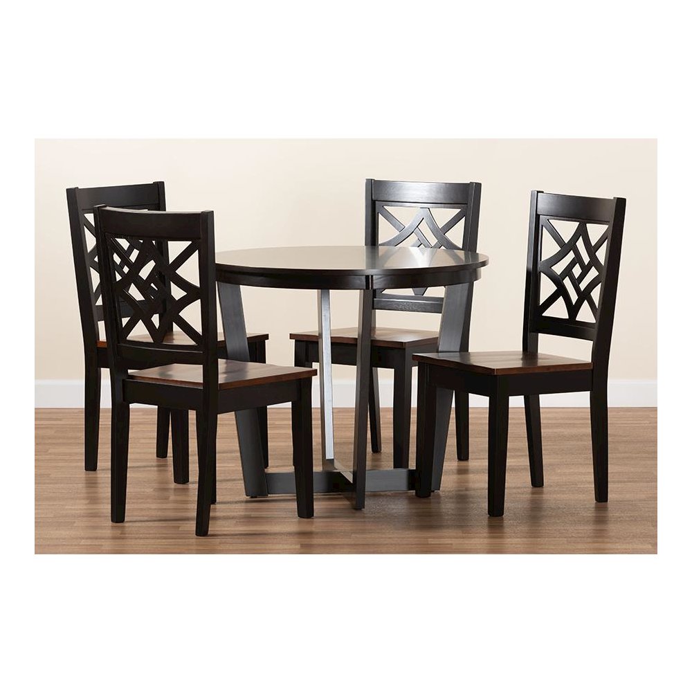 Two-Tone Dark Brown and Walnut Brown Finished Wood 5-Piece Dining Set. Picture 8