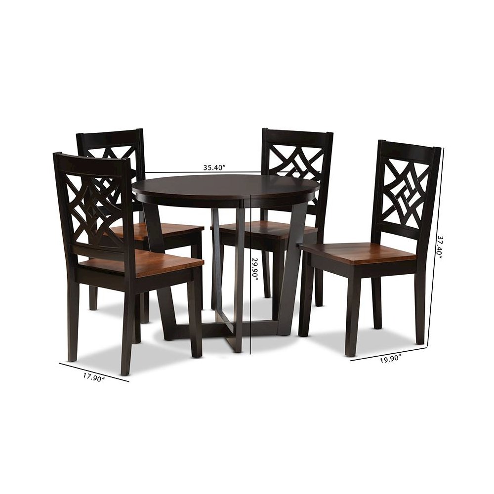 Two-Tone Dark Brown and Walnut Brown Finished Wood 5-Piece Dining Set. Picture 9