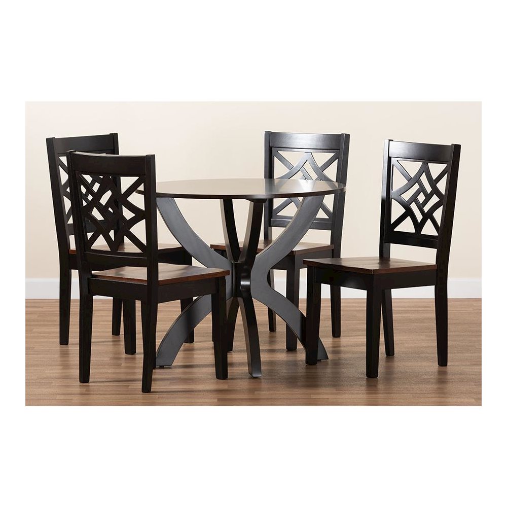 Two-Tone Dark Brown and Walnut Brown Finished Wood 5-Piece Dining Set. Picture 8