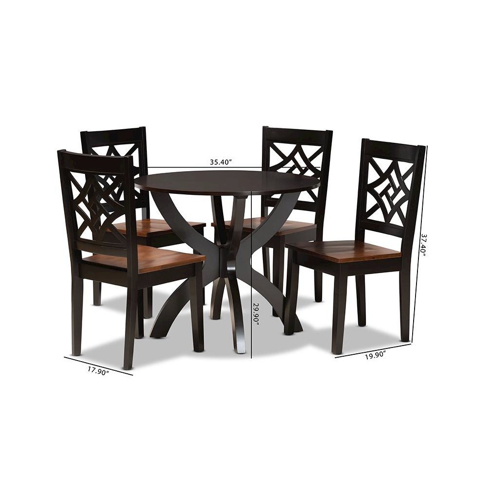 Two-Tone Dark Brown and Walnut Brown Finished Wood 5-Piece Dining Set. Picture 9