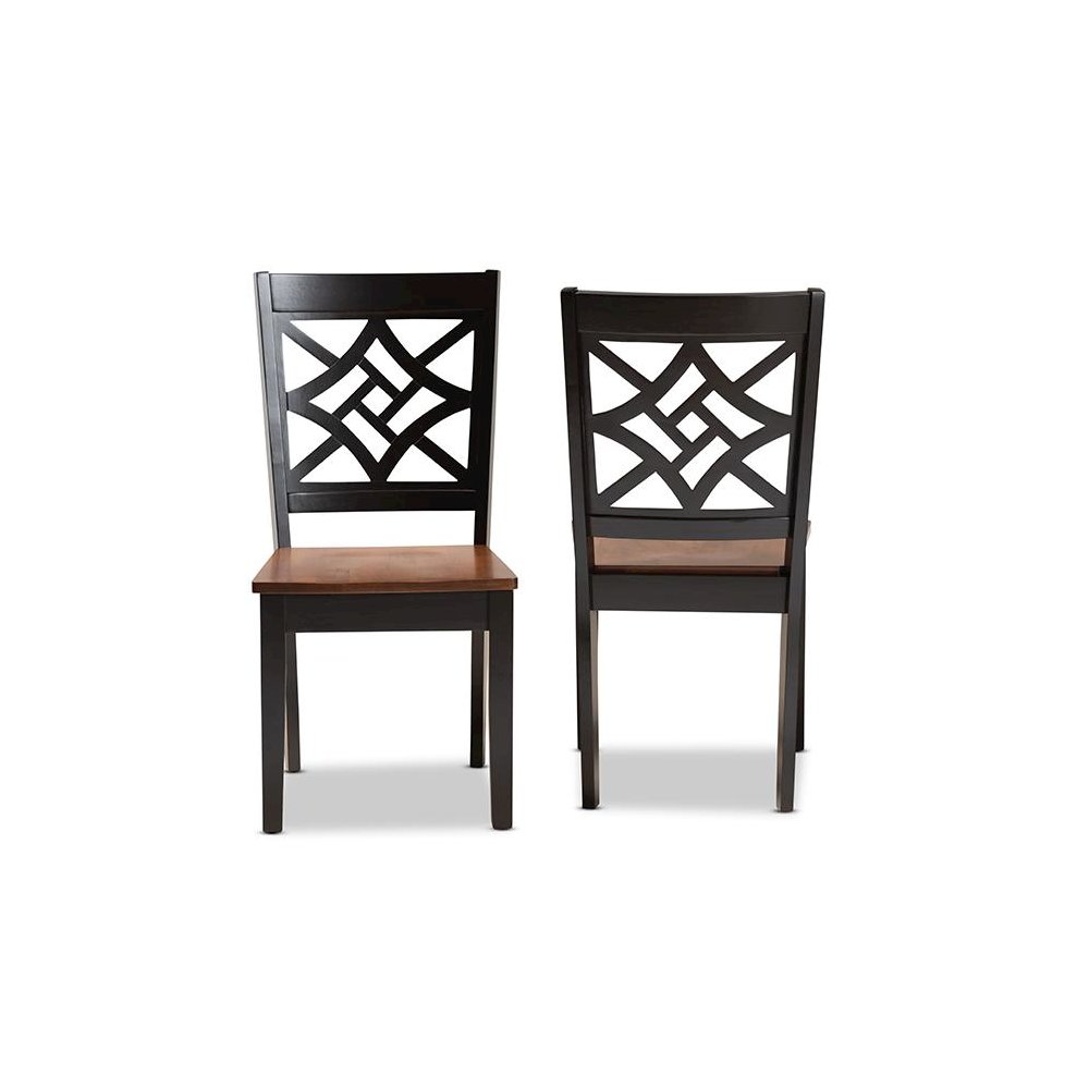 Two-Tone Dark Brown and Walnut Brown Finished Wood 2-Piece Dining Chair Set. Picture 2