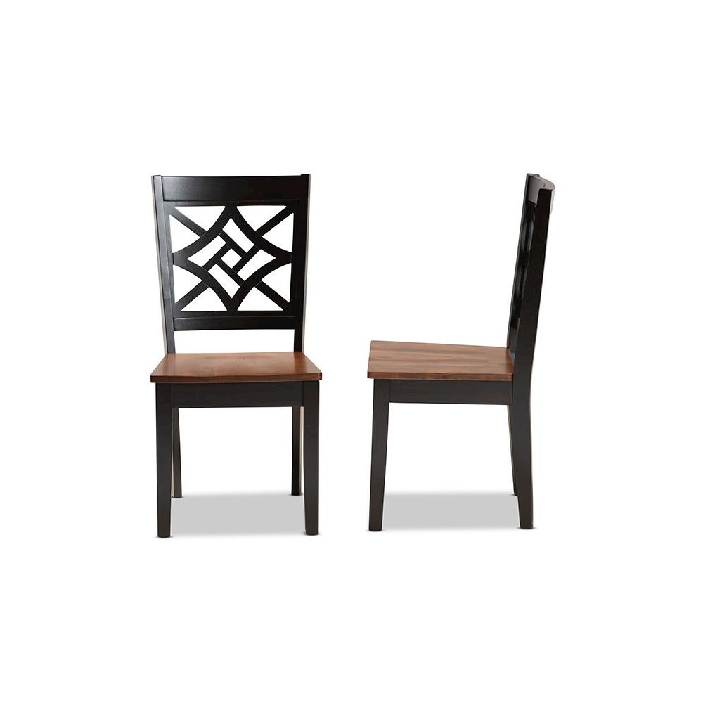 Two-Tone Dark Brown and Walnut Brown Finished Wood 2-Piece Dining Chair Set. Picture 3