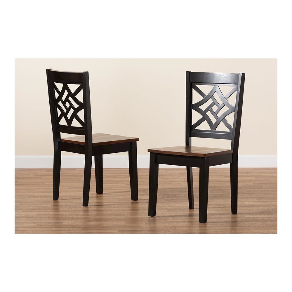Two-Tone Dark Brown and Walnut Brown Finished Wood 2-Piece Dining Chair Set. Picture 7