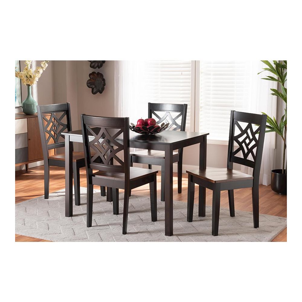 Two-Tone Dark Brown and Walnut Brown Finished Wood 5-Piece Dining Set. Picture 7
