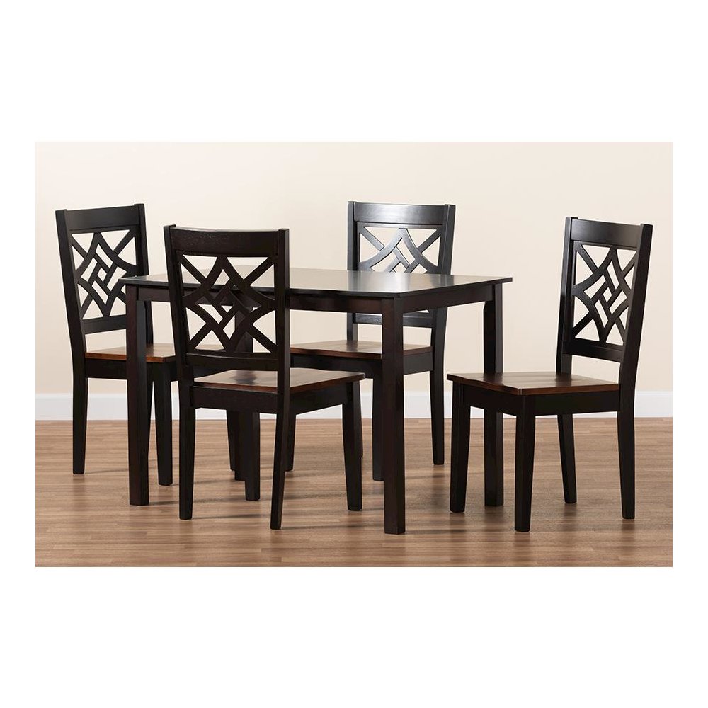 Two-Tone Dark Brown and Walnut Brown Finished Wood 5-Piece Dining Set. Picture 8