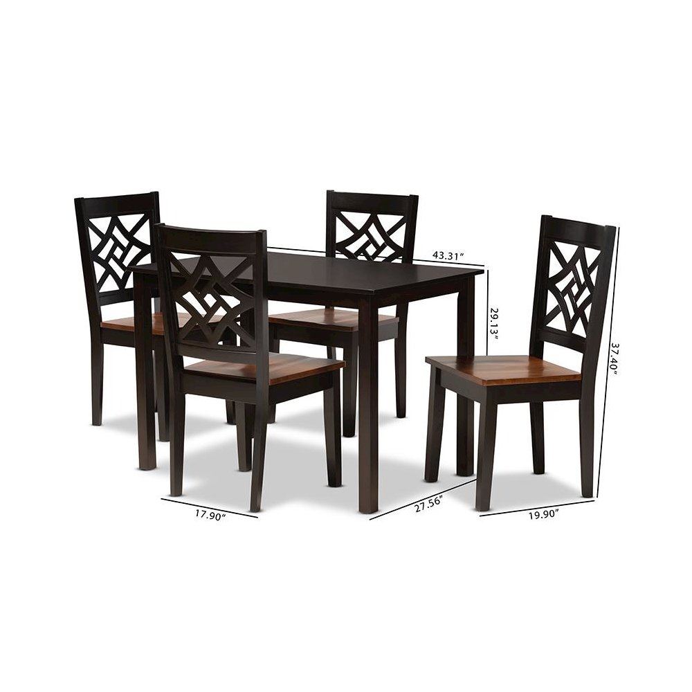 Two-Tone Dark Brown and Walnut Brown Finished Wood 5-Piece Dining Set. Picture 9